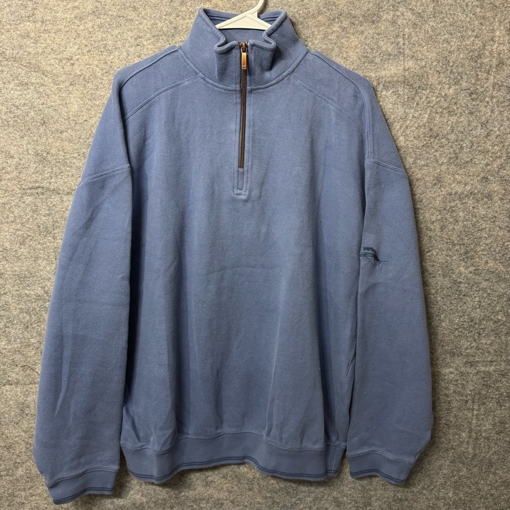 Tommy Bahama Sweater Men’s XL Blue 1/4 Zip Long Sleeve Marlin